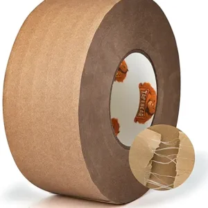 Water Activated Tape, Fiber Reinforced Gummed Tape 2inch x 165ft, Eco-Friendly Kraft Paper Tape Biodegradable Brown Packing Tape for Security Sealing, Heavy Duty Packaging and Shipping